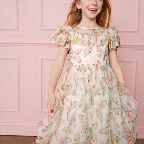 Mini BodenFrilly Tulle Dress - Ivory Multi Butterflies